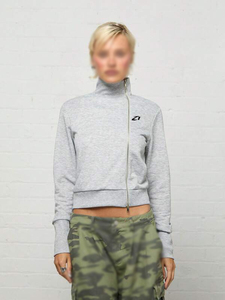 OEM ODM Women's Light Gray Cropped Zip <b>Jacket</b> Cotton Fleece Asymmetric Design Stand Collar Casual Outerwear Hoodies Custom Logo - Product Image 6