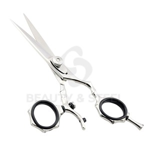 Professional Stainless Steel Hair Cutting Scissors with Bamboo Style Handle and Hexagon Finger <b>Ring</b> Design - Product Image 2