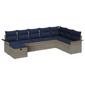 Juego de sofás de jardín de ratán sintético gris y azul marino de 8 piezas con cojines - Product Image 2