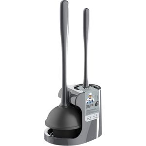 Juego de desatascador de inodoro gris y cepillo para inodoro para limpieza de baños, 1 set - Product Image 1