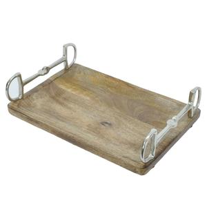 Plateau de service alimentaire en bois de manguier, résistant au lave-vaisselle, avec poignées en forme de mors de cheval, plateaux décoratifs pour la décoration de la maison et les fournitures hôtelières - Product Image 1
