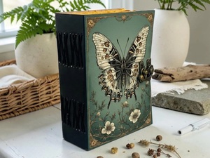 Carnet en cuir botanique 400 pages, motif floral vintage aquarelle, fait main, avec serrure et clé, pour les amoureux de la nature - Collection Héritage des Herbes - Product Image 1