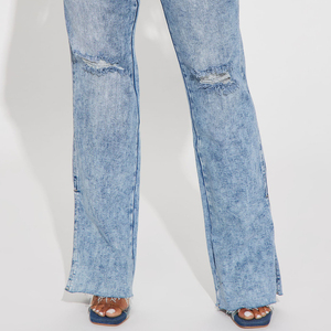 High Waist Plus Size Straight Leg <b>Jeans</b> Distressed Ripped Denim Full Length Casual Style <b>Button</b> <b>Fly</b> Soft Cotton Stretch - Product Image 4