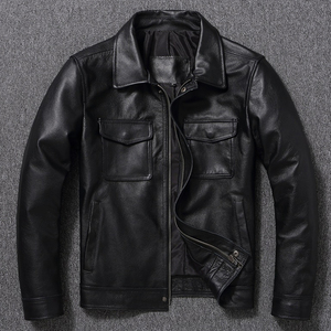 Women's Genuine Leather Moto <b>Jacket</b> Spread Collar Full Sleeve Zipper Closure Autumn Solid Color <b>Biker</b> <b>Jacket</b> - Product Image 3