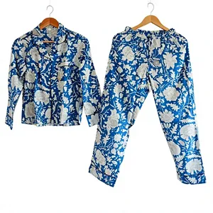 Trendy comfortable matching pajama set two piece shirt and trouser sleepwear pure cotton pyjama set adult nightwear manufacturer - Product Image 1