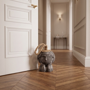 Butée de porte en céramique noire mate, sculpture abstraite en forme de tête, avec poignée en corde, lourde, style tribal bohème, pour décoration intérieure - Product Image 2