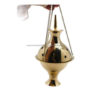 Brûleur d'encens suspendu en laiton pour charbon de bois, style bouddhiste tibétain, compatible avec l'encens, 7 pouces de haut, 3,5 pouces de diamètre, toutes saisons - Product Image 5
