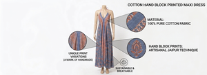 ชุดเดรสยาวพิมพ์ลายด้วยมือแบบแฮนด์บล็อก สายเดี่ยวแบบสปาเก็ตตี้ สวมใส่สบายสำหรับผู้หญิง ผ้าฝ้าย 100% ลายดอกไม้ พร้อมขอบตกแต่ง - Product Image 5