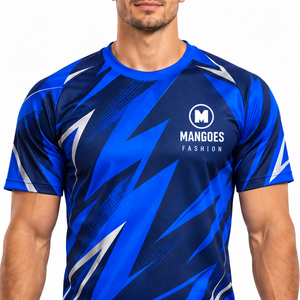 Conjunto de Camiseta de Fútbol para Hombre, Personalizada, Sublimada, con Patrón Geométrico Azul, Transpirable, Antihumedad, Anti-UV, 100% Poliéster, para Entrenamiento - Product Image 3