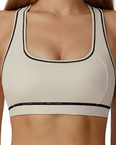 <b>Women</b> Beige Black Contrast Sports Bra And High Waist <b>Leggings</b> Set Stretch Yoga Fitness Gym Workout Wear Custom OEM Wholesale - Product Image 3