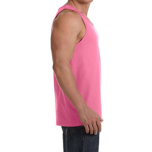 Men Solid Color Knitted Tank Top O-Neck Casual Style Pink Athletic Fit Workout Vest Stretchable 100% Cotton Eco-Friendly - Product Image 2