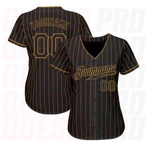 Camiseta de Béisbol Personalizada para Equipo, con Nombre y Número, Diseño Negro con Rayas Doradas, Auténtica - Product Image 2