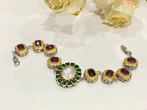 Kundan Rose Gold Plated Vintage Ball Shape <b>Ruby</b> Wedding Traditional Bridal <b>Bracelet</b> South Indian Jewelry Indian Designer - Product Image 1