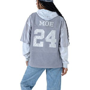 เสื้อฮู้ดดี้ตาข่ายโอเวอร์ไซส์สำหรับผู้หญิง ขายส่ง พิมพ์ลายตัวเลขด้วยเพชรเทียม สไตล์สตรีทแวร์ ผู้ผลิตเสื้ออเมริกันฟุตบอล - Product Image 6