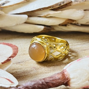 Trendy Design Peach Moonstone <b>Ring</b> Boho Brass Jewelry For Women 18k Gold Plated Geometric <b>Statement</b> <b>Ring</b> For Wholesale/OEM/ODM - Product Image 3