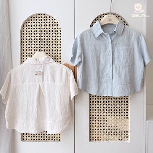 Chemise à manches courtes boutonnée pour enfants SeunKids, tissu tissé en lin Tencel, chemise décontractée pour garçons et filles - Product Image 4