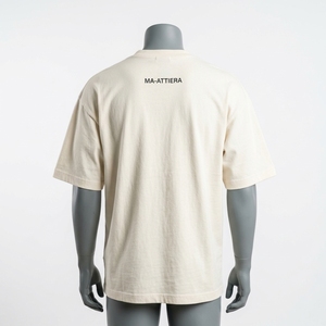 Camiseta de Hombre Color Blanco Hueso, Cuello Redondo, Manga Corta, Corte Holgado, Estampado Minimalista, Ropa Casual - Product Image 4