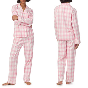 Conjunto de Pijama de Algodón a Cuadros Rosa para Mujer, Manga Larga, Cierre de Botones, Corte Holgado, Ropa de Dormir de Dos Piezas para Primavera - Product Image 1