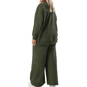 ชุดลำลองผู้หญิงไซส์ใหญ่สองชิ้น เสื้อสเวตเชิ้ตผ้าฝ้ายและกางเกงขายาวทรงกว้าง ชุดลำลองขายส่ง ผู้ผลิต OEM - Product Image 4