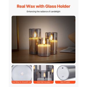 Ensemble de 3 bougies LED sans flamme grises scintillantes, fonctionnant sur piles, avec télécommande 10 touches, minuterie, mèche en cire véritable, éclairage élégant et durable - Product Image 4