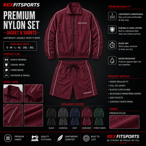REXFIT SPORTS 2026 Custom Nylon <b>Jacket</b> and Shorts Set Full Zip Sports Tracksuit for Training Casual Wear and Outdoor Activities - Product Image 1