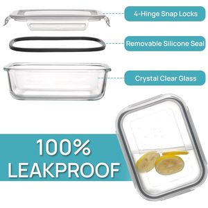 Lot de 5 contenants en verre de 22 oz pour la préparation des repas avec couvercles hermétiques, compatibles micro-ondes et four - Product Image 5