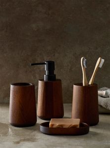 Decorative Wooden Bathroom Set Rustic Finished <b>Toothbrush</b> <b>Holder</b> Soap Dispenser Modern Luxury Bathroom Countertop Accessories - Product Image 3