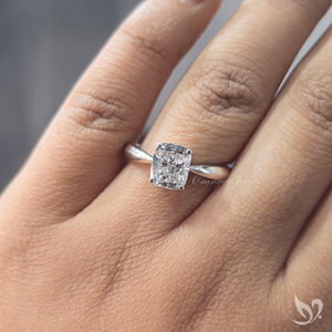 2 carat elongated <b>cushion</b> cut lab grown diamond <b>ring</b> pinched shank solitaire in 10K white gold elegant engagement <b>ring</b> - Product Image 4