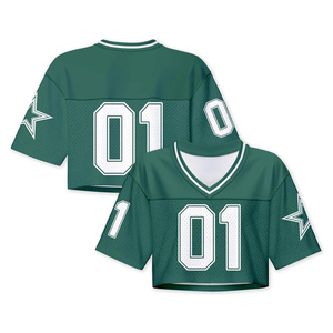 Women <b>Mesh</b> Jersey <b>Crop</b> <b>Top</b> V Neck Short Sleeve Sporty Style Breathable Quick Dry Custom Number 01 Green - Product Image 6