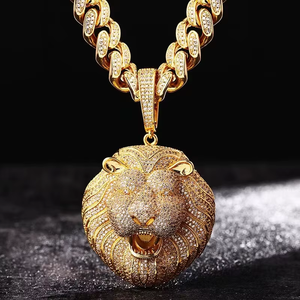 Pendentif Tête de Lion Iced Out Plaqué Or, Chaîne Hip Hop Micro-Pavée Moissanite Noire, Collier Statement, Bijou de Luxe, Cadeau - Product Image 1