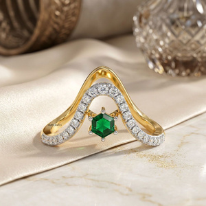 Anillo de Diamantes Hexagonal con Esmeralda Verde de Lujo para Mujer, Anillo Romántico Inspirado en la Naturaleza para Boda o Fiesta, Oro 10K 14K 18K, Plata 925 935 - Product Image 1