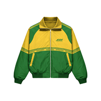 Ensemble de survêtement sportif vert et jaune uni pour homme, col montant, veste zippée, short respirant en satin de polyester, collection printemps