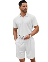 Ensemble 2 pièces tendance pour homme : Polo zippé et short décontracté en polaire florale respirante 100 % polyester 220g – Marque personnalisée