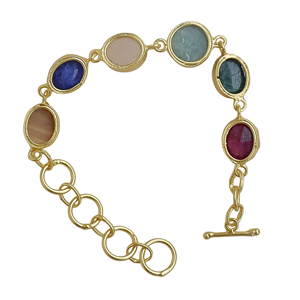 Laxmi Jewellers Gold Plated Bohemian Geometric Chain Bracelet Multi Color Natural Stones Freshwater Pearl Bezel <b>Set</b> Classic - Product Image 5