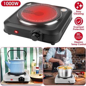 Plaque chauffante électrique infrarouge portable 1000W à brûleur unique pour camping-car, avec plaque de cuisson en verre de 7,5 pouces et chauffage à température variable en T - Product Image 1