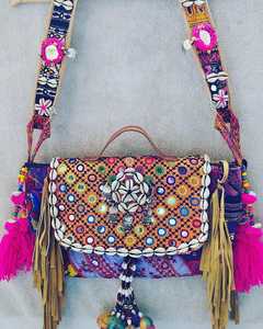 Banjara Vintage Bohemian Cotton Waterproof Multicolor Shoulder Strap Bag Shell Closure Embroidery Chain <b>Decoration</b> for <b>Summer</b> - Product Image 5