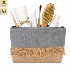 Custom Recycled Cotton Jute Juco <b>Cosmetic</b> <b>Bag</b> Zipper Makeup Toiletry Travel Pouch 28x18x5cm Wholesale OEM Private Label Supplier - Product Image 1