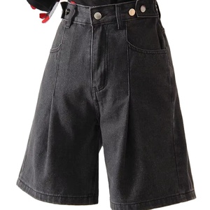 Pantalones cortos vaqueros negros de cintura alta para mujer, ropa de calle holgada de pierna ancha, pantalones cortos transpirables de verano para mujer - Product Image 2