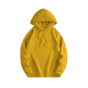 Sudadera con capucha de algodón grueso amarillo liso, estilo urbano, oversize, con hombros caídos, personalizable con logo, para hombre, invierno - Product Image 1