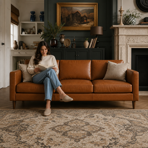 Modern Genuine Leather Three Seat <b>Sofa</b> With Wood Legs Tight Back Straight Arms Midcentury Living Room Furniture Leather <b>Sofa</b> - Product Image 3