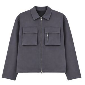 Chemise technique à manches longues pour homme avec fermeture éclair, poche cargo, veste décontractée streetwear grise, vente en gros OEM - Product Image 1