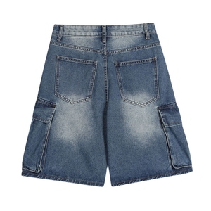 Shorts cargo en jean pour homme, taille basse, délavé, en polyester, style bermuda décontracté, avec cordon de serrage, motif imprimé, écologique - Product Image 4