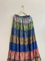 Jupe longue évasée patchwork bohème pour femme, style gitane, jupe de danse, longueur ras du sol