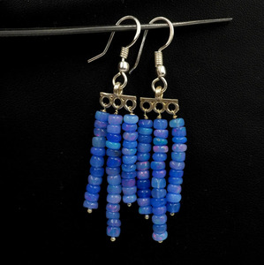 Boucles d'oreilles pendantes en opale d'Éthiopie bleue naturelle, perles multicolores, plaqué or 18 carats, argent sterling 925, style bohème - Product Image 4
