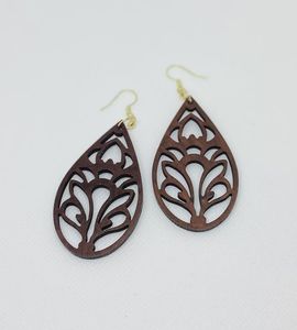 Boucles d'oreilles en bois rectangulaires grandes et imposantes, motif feuilles, style africain, tendance, de haute qualité, personnalisées, pour femmes - Product Image 6