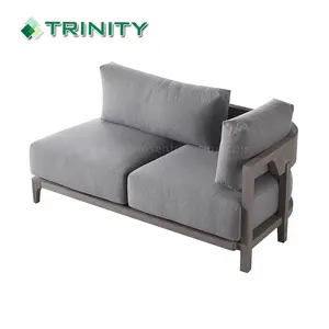 High End Customized Garden Sofa Furniture Luxury Grey Waterproof Fabric Solid Wood Teak Outdoor Daybed