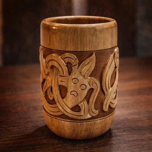 SHREE RADHEY INTERNATIONAL Taza de Madera Geométrica Tallada a Mano, Vajilla Rústica Premium para Diwali, Uso en Interiores SRI1206 - Product Image 1
