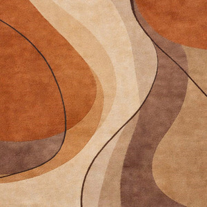 Boho Retro Abstract Area Rug Earthy Brown Terracotta Wave Pattern Carpet Hand Tufted Carved <b>Floor</b> Mat for Stylish Living Room - Product Image 3