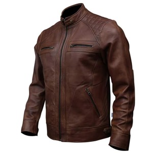 Veste en cuir véritable et toile pour homme, style décontracté, en peau de mouton véritable, pour motards et bikers, vente en gros - Product Image 4