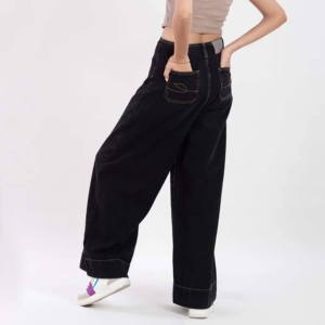 Jean en denim droit taille haute vintage pour femme, coupe large, en coton respirant, style streetwear 3D tendance avec poches - Product Image 2